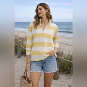 Coastal Comfort Yellow & White Stripe Pullover | Oversized Preppy Beachy Top |